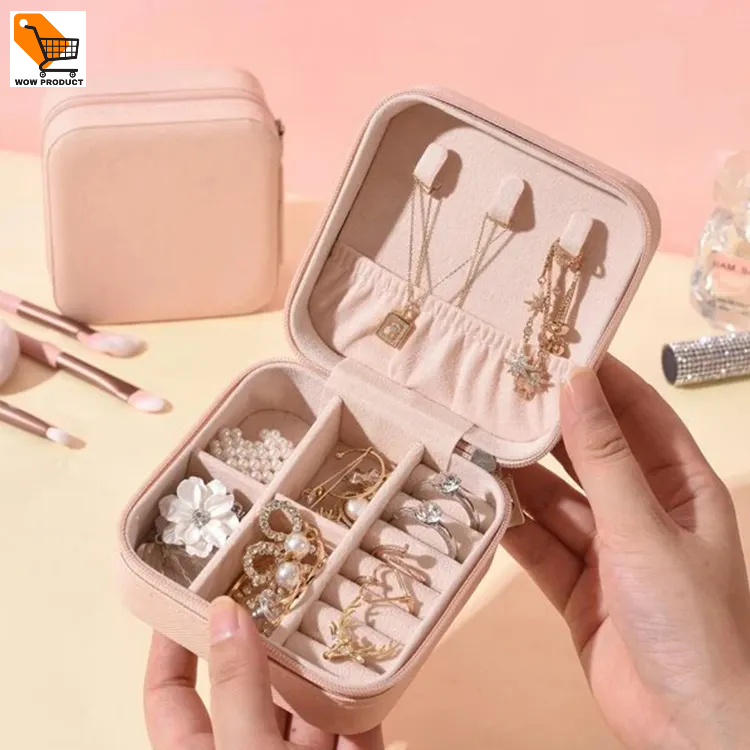 Jewellery Zipper Box Simple Pu Leather Earrings Jewellery Storage