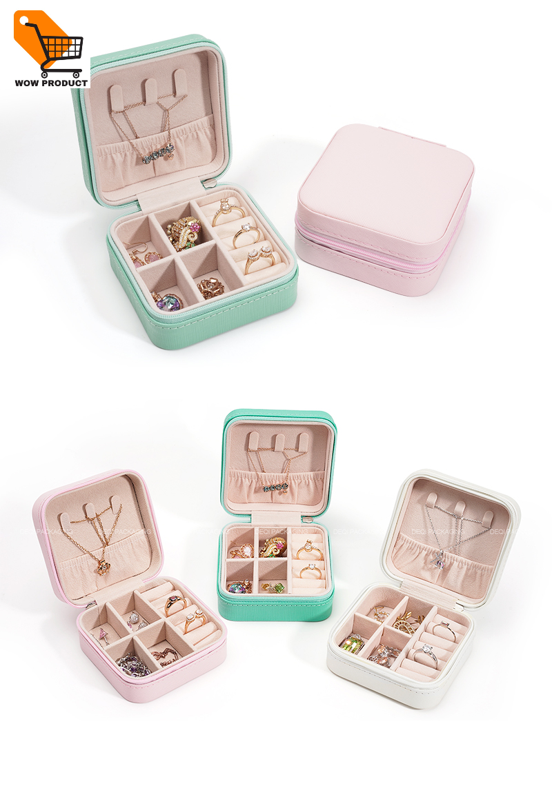 Jewellery Zipper Box Simple Pu Leather Earrings Jewellery Storage