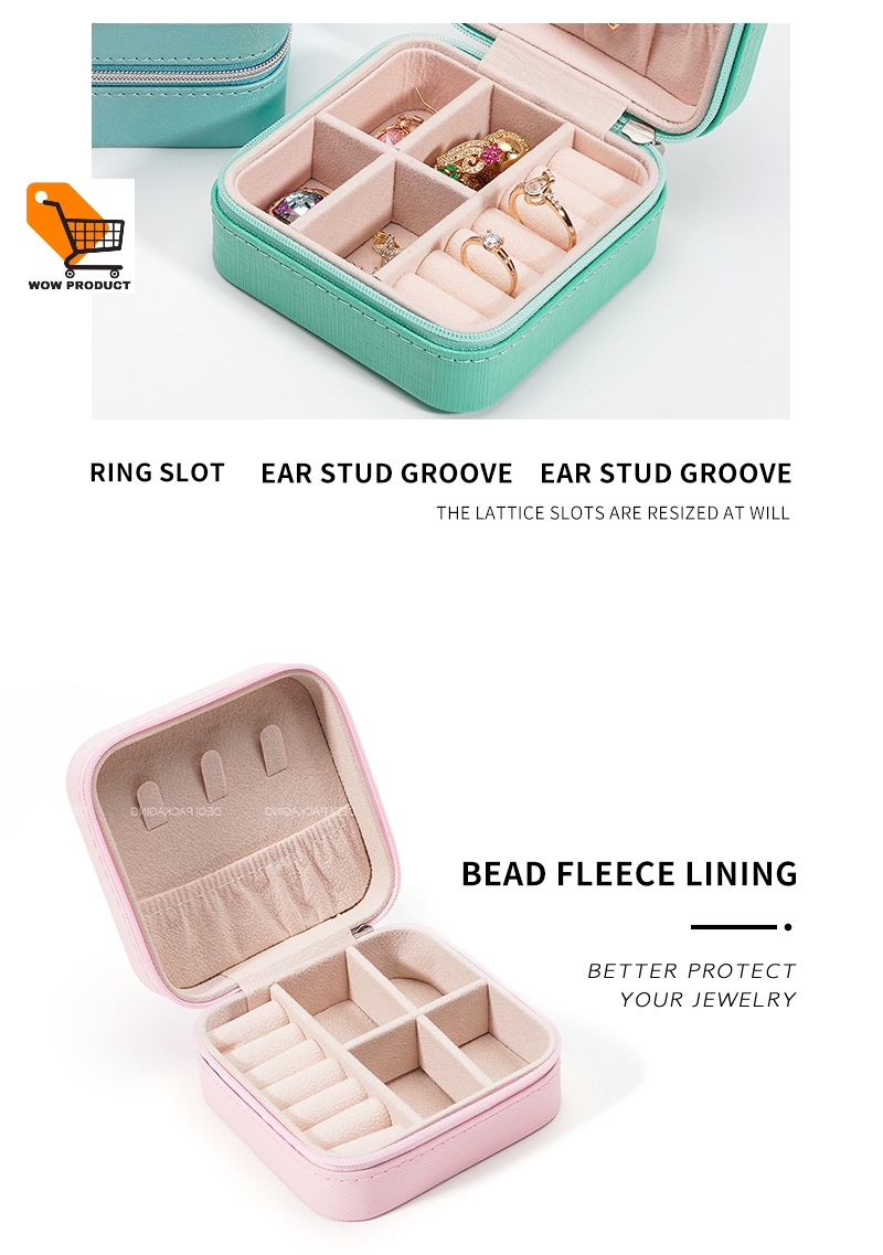 Jewellery Zipper Box Simple Pu Leather Earrings Jewellery Storage