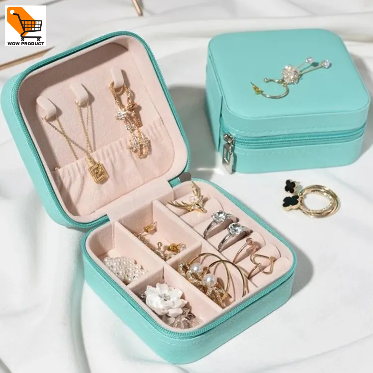 Jewellery Zipper Box Simple Pu Leather Earrings Jewellery Storage